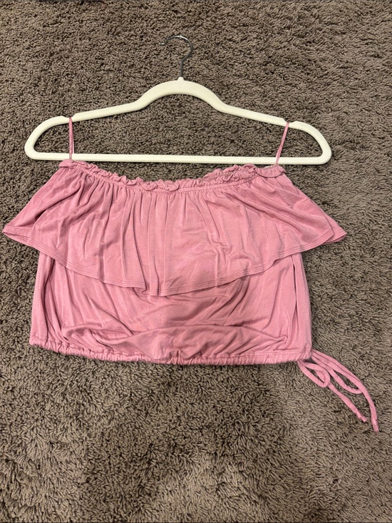 Abercrombie & Fitch Tops - Abercrombie & Fitch Pink Off-Shoulder Ruffle Crop Top with Drawstring